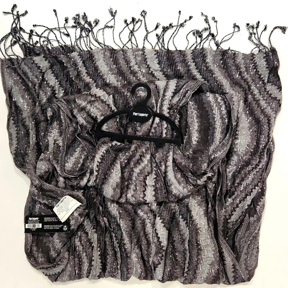 NEW!! Pier 1 Imports Gorgeous Metallic Silver & Gray Large Scarf Wrap
